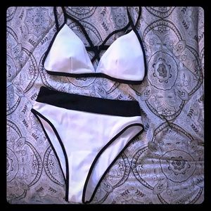Black and white high waist bathing suit